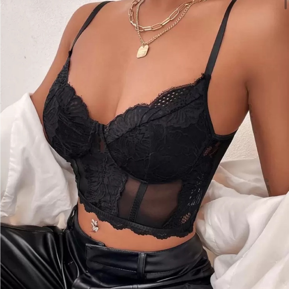 SHEIN Black Lace Bustier Top